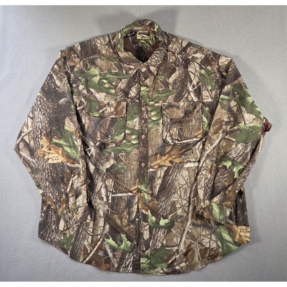 Field & Stream Shirt Mens 2XL Hunting Nylon Button Down Realtree Hardwoods Camo